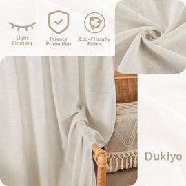 DUKIYO Linen Curtains Kitchen RV Campers Cafe Window 24 Inches Long 2 Panels Rustic Dual Rod Pocket Semi Sheer Curtains & Drapes Privacy Assured with Light Filtering for Farmhouse Natural W25 x L24
