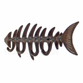 Vintage Large Fish Skeleton Bones Wall Hook Key Coat Rack Towel Hanger Brown Iron 13.25"