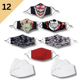 KaWaii Breathable Face Cloth Mask For Adult Men Women Senior Adjustable Reusable Washable Comfy Mask, Pack of 6 Masks + 6 PM2.5 Pads (Funky Town)