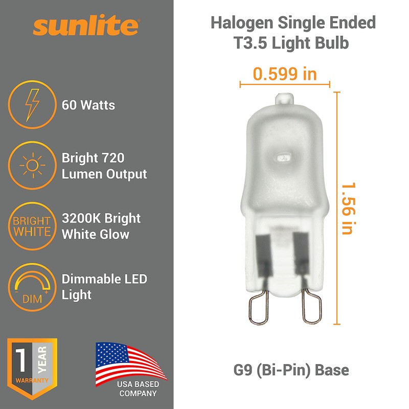 Sunlite Q60/G9/FR/120V 60-Watt Halogen G9 Bi-Pin Based Bulb, Frost