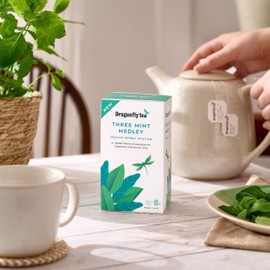 Dragonfly Three Mint Medley Tea, 4 x 20 Organic Tea Bags (80 Teabags), Cool & Aromatic Spearmint, Lemon Mint & Peppermint Tea Bags, Invigorating Herbal Tea, Vibrant & Refreshing, Plastic Free Tea Bags