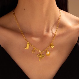 YANCHUN Charm Necklace for Women, Gold Charm Necklace, Boho Coin Charm Necklace, Paperclip, Chunky Charm Necklace, Link Chain, Gold Choker for Girls, Metal, No, Aluminium, No Gemstone