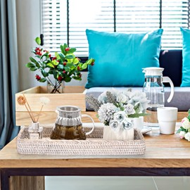 Sumnacon 16 Inch Rattan Bathroom Vanity Tray - Decorative Wicker Toilet Tank Tray for Paper Hand Towel, Vintage Storage Basket Bin for Bathroom Kitchen Toilet Tank Vanity Countertop Table Shelf，White