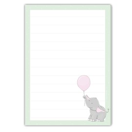 Cute Writing Paper Set for Children with Elli Elephant Motif in DIN A5 Format (Lined 50 Sheets) Includes 20 Matching Envelopes
