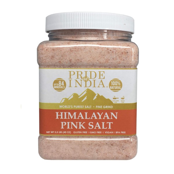 Pride Of India - Pure Himalayan Pink Salt - Enriched w/ 84+ Natural Minerals, Fine Grind 2.2 Pound (35.2 oz.) Jar - Himalayan Salt, Himalayan Pink Salt, Pink Himalayan Salt, Grind Salt, Pure Rock Salt