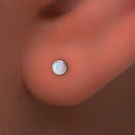 Opal Stud Earrings - 925 Sterling Silver 3mm White Opal Earrings Studs - Sterling Silver Opal Stud Earrings For Women