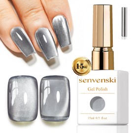 senvenski Jelly Glass Cat Eye Gel Nail Polish with Magnet 15ML Magnetic 3D Galaxy Holographic Glitter Translucent Sheer Color Gel Polish Salon Home DIY (Black, 0.5fl oz)