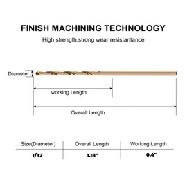 1/32" Inch Cobalt Drill Bits - 13 Pack of M35 Cobalt Drill Bits with Storage Case - Perfect Drill Bits for Metal, Hardened & Stainless Steel, Cast Iron, and More!