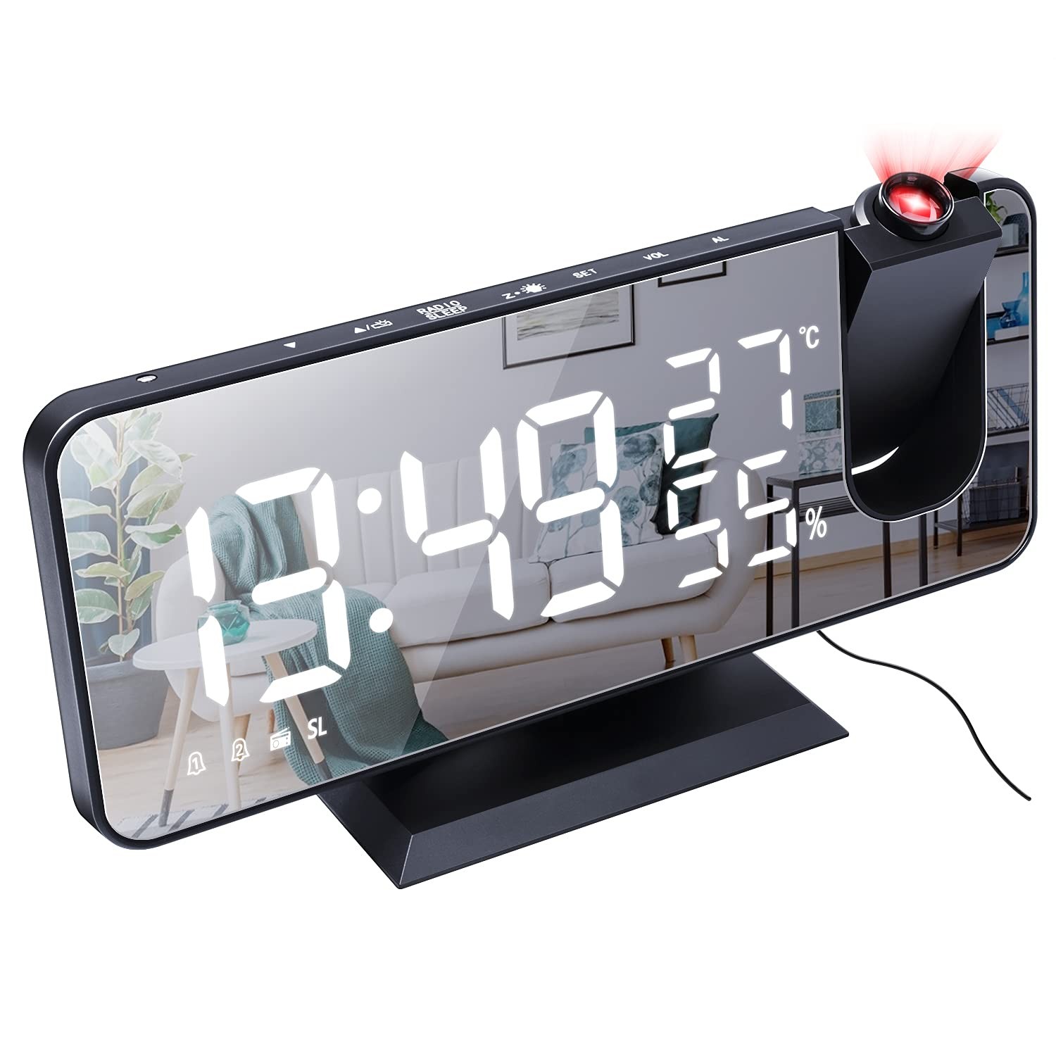 Number-one Projection Digital Alarm Clock for Bedrooms, FM Radio Alarm ...