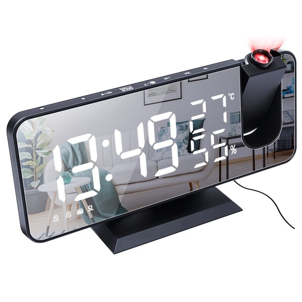 Number-one Projection Digital Alarm Clock for Bedrooms, FM Radio Alarm