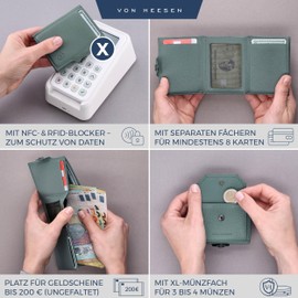 VON HEESEN Slim Wallet with RFID Protection - Men’s and Women’s Mini Wallet - Credit Card Holder, Money clip, card case - Small Wallet