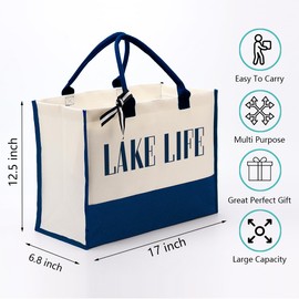 Canvas Tote Bag, Cotton Canvas Tote Bag, Lake Trip Bag, Birthday Gifts for Women Friend Her, Canvas Tote Bags for Lake Life Lover, Canvas Beach Tote for Boating Weekend Holiday Overnight Travel C