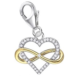 Goldene Hufeisen Heart Infinity Lobster Clasp Charm Pendant for Charm Bracelet 925 Sterling Silver, Sterling Silver Cubic Zirconia, Cubic Zirconia