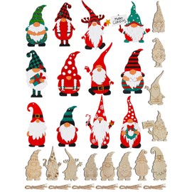 Macarrie 48 Pcs Christmas Wood Gnome Cutouts Blank Unfinished Wooden Gnome Hanging Ornaments Elf Paintable Christmas Ornaments with Rope for DIY Craft Painting Home Decor