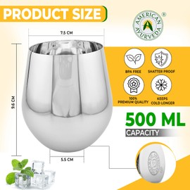American Ayurveda Durable Heavy-Gauge 16.9oz (500ml) Stainless Steel Metal Mugs Cups Tumbler Drinking Glasses – Premium Grade, Single Wall, Food Grade, Set of 4 (Plain High Polish)