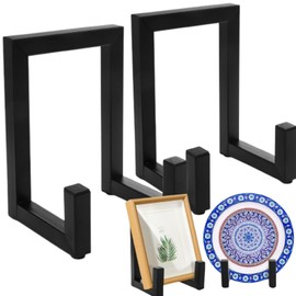 ELFULLY 2 Pack Large Plate Stands, 8" Tall Picture Stands for Display, Industrial-Style Metal Wall Mount Photo Frame Holders, Heavy Duty Black Tabletop Easels for Pictures, Books, Platters, Artworks