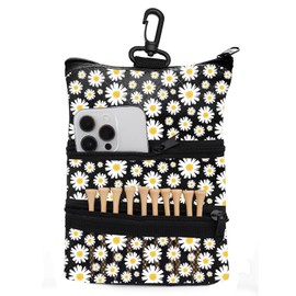 Golf Bag Accessories Valuables Pouch Bags Multi Pocket Zipper Hook with 10 Pcs Wood Golf Tees for Men Women (Daisy)