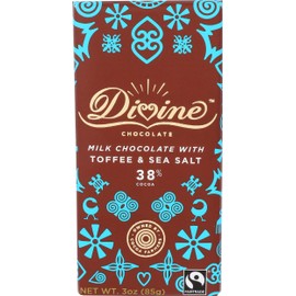 DIVINE CHOCOLATE Chocolate, 38% Milk Chocolate with Toffee & Sea Salt, 3 Oz