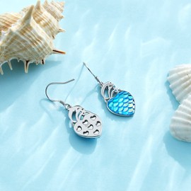 Ocean Theme Mermaid Jewellery 925 Sterling Silver Tortoise Dolphin Crab Shell Wave Bat Octopus Pearl Anchor Rudder Maritime Earrings for Women, Sterling Silver