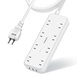 Power Strip with USB Extension Cord, 9.8 ft (3 m), 8 AC Outlets, 3 USB Ports, Table Tap, Tessan Octopus Wiring, Oa Tap, Octopus Outlet, Lightning Guard, Power Cord with Bulk Switch