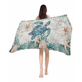 Summer Ocean Turtle Oversized Beach Towels - 23"x47" Large Microfiber Beach Towels for Kids Adults, Starfish Quick Dry Lightweight & Sand-Free Absorbent Beach Towel for Pool, Travel, Camping, Yoga