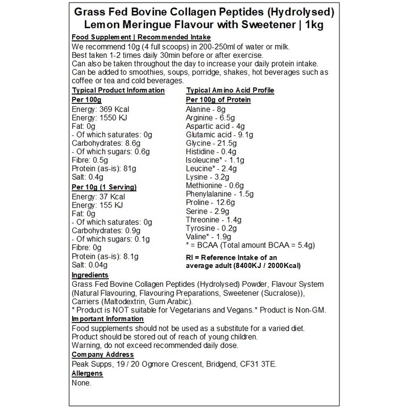 Bovine Collagen Peptides Powder - Lemon Meringue Flavour (1kg)