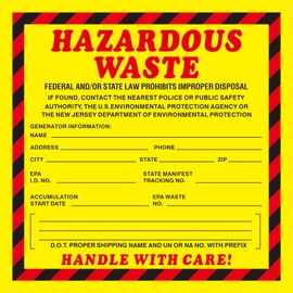 Hazardous Waste Label 6"x6" Adhesive-Poly Vinyl Warning Stickers Self Adhesive Yellow/Red/Black Tag 30 Pack