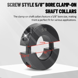 TonGass (4-Pack, Black) 5/8" Bore Double Split Clamp-On Shaft Collars Screw Set, Carbon Steel Bores Shaft Collars Sets 5/8" Bore Size, 1-5/16" Outer Diameter, 7/16" Width for Automotive Industrial Use