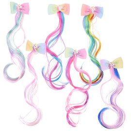 OATIPHO 6Pcs Colored Hair Extensions Clips for Skin Friendly Unicorn Bow Hair Accessories for Parties Festivals and Dress Up