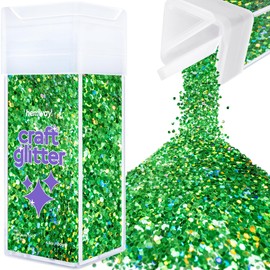 Hemway Craft Glitter Shaker 130g / 4.6oz Glitter for Arts, Crafts, Resin, Tumblers, Nails, Painting, Decoration, Festival, Cosmetic, Body - Extra Chunky (1/24" 0.040" 1mm) - Emerald Green Holographic