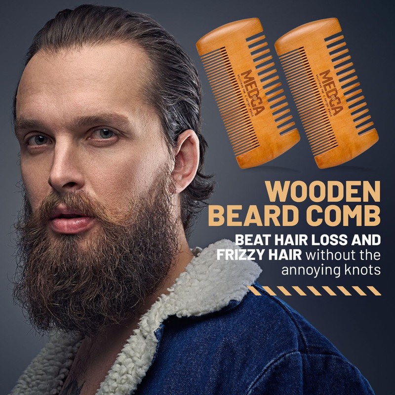 Beard Comb for Men Solid Beech Wood Handmade with Leather