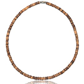 Native Treasure 20" Mens and Womens Tropical Summer Beach Surfer Necklace From the Philippines, Mixed Brown Coconut Beads