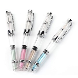 4PCS Transparent Fountain Pen Piston Fill Fountain Pen 0.5mm Fine Nib Fountain Pen 0.5mm Fountain Pen Stainless Steel Ink Pens for Office Home Daily Writing Christmas Gifts