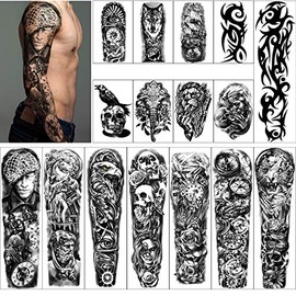 Tatuajes temporales de brazo completo 8 hojas y tatuajes a prueba de agua falsos de medio brazo 8 hojas, pegatinas de tatuaje extragrandes para hombres y mujeres (22.83"X7.1")