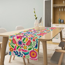 Houselerax Mexican Fiesta Table Runner,Mexico Floral Cinco De Mayo Decoration Dia De Los Muertos Fiesta Party Supply Home Kitchen Altar Decor Dining Room Decor 13x108in