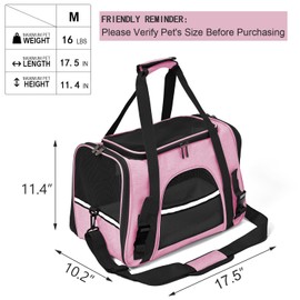 SURILEHEGE Dog Cat Carrier Soft for Small Medium Pet Up to 16 Lbs TSA Airline Approved Travel Carrier Collapsible Puppy Car Mesh Bag 17.5 * 10.2 * 11.4 inch - Pink