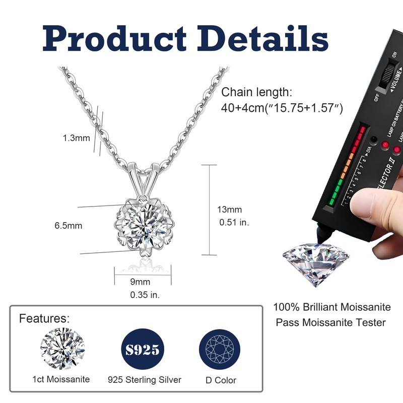 SILBERTALE Moissanite Necklace for Women - 925 Sterling Silver D