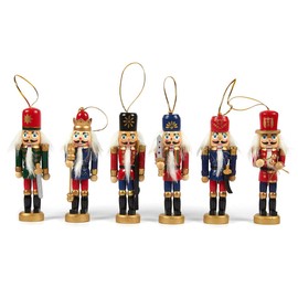 Juvale 6-Pack of Christmas Tree Decorations - Hanging Wooden Decorations, Nutcracker Doll Christmas Ornaments, Festive Embellishments, 6 Assorted Designs