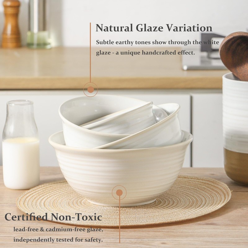 Hasense Mixing Bowls, Ceramic Serving Dishes for Cooking, Baking, Prepping,