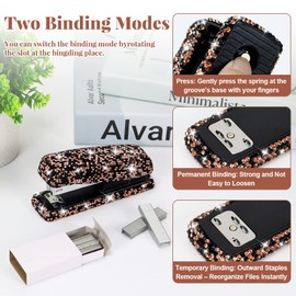Multibey Diamond Stapler with Staples, Bling Crystal Handmade Stapler for Desk, Office Desktop Dazzling Staplers Rhinestone Desk Accessories for Office Home School（Black Gold）