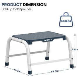 One Step Stool for Adults, Heavy Duty Stepping Stool with Non-Slip Rubber Feet Metal Stool for Bedroom Kitchen Bed Steps for High Beds, 330 Lbs Capacity