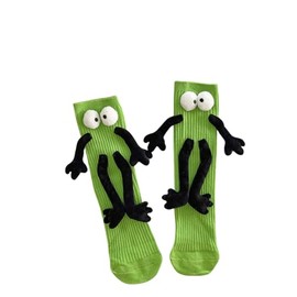 OurSuperDeals Crazy Silly Funny Novelty Socks Gifts for Kids Toddler Magnetic Holding Hands Tube Cotton Socks 3-13 Years, Light Green 1 Pair, One Size