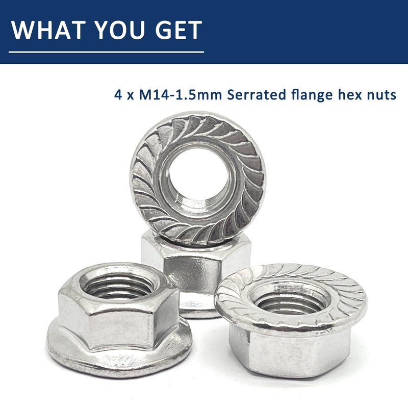 4 Pcs M14-1.5mm Serrated Flange Hex Nuts,Hexagon Flange Socket Lock