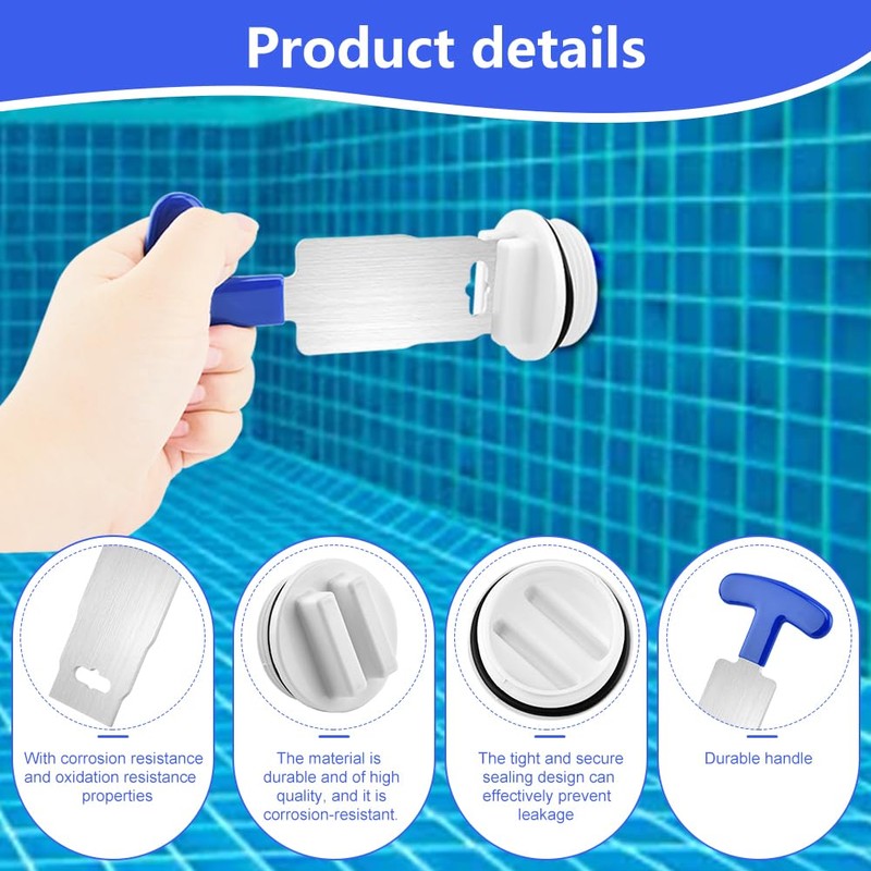 2 Pack 1.5" Threaded Pool Plugs with T-Wrench, Pool Jet