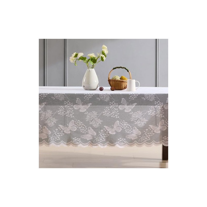 HLC.ME Butterfly Floral Tablecloth Lace Fabric Tablecloth for Oval Table