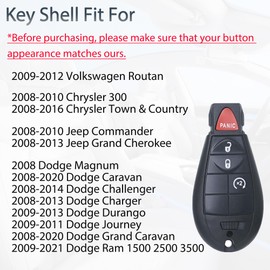 Key Fob Shell Case Replacement Fit for Dodge Ram 1500 Challenger Charger Durango Grand Caravan Journey Chrysler 300 Town Country Jeep Keyless Entry Remote Control 4 Button Pad Cover M3N5WY783X GQ4-53T