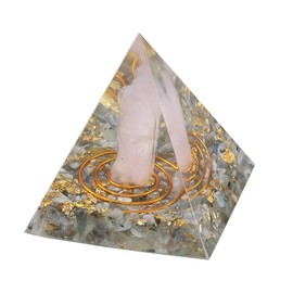 KYEYGWO Labradorite Positive Energy Pyramid Gemstone with Rose Quartz Angel Figures, Stone Guardian Angel Pyramid Reiki Healing Crystal Pyramid Desktop Ornament Home Decor