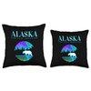 Alaska Polar Bear with Aurora Snow Scene Throw Pillow