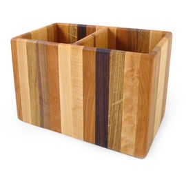 Modern Artisans American Made Mixed Wood Utensil Holder Crock, Double Size