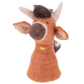 GURU SHOP Felt Egg Cosy, Handmade Felt Decoration from Nepal, Felt Animal - Taurus, Orange, 17 x 8 x 8 cm, Kitchen Accessories, Other